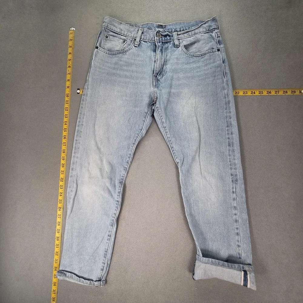 Levis 502 Jeans Mens Selvedge‎ Med Wash Tapered Whiskers Honeycomb Fits 30x26